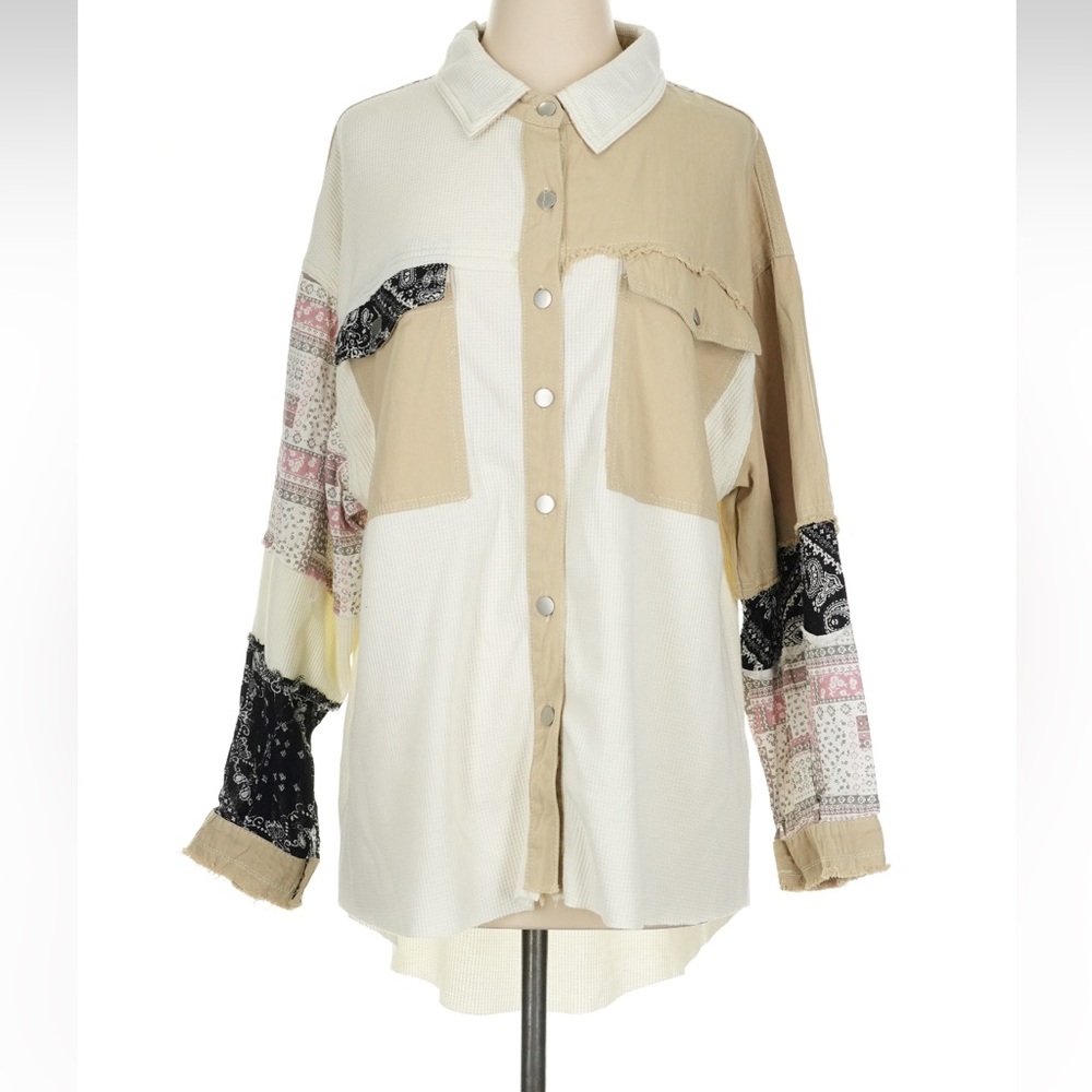 POL womans boho Patchwork Button-Up Shirt Shacket… - image 1
